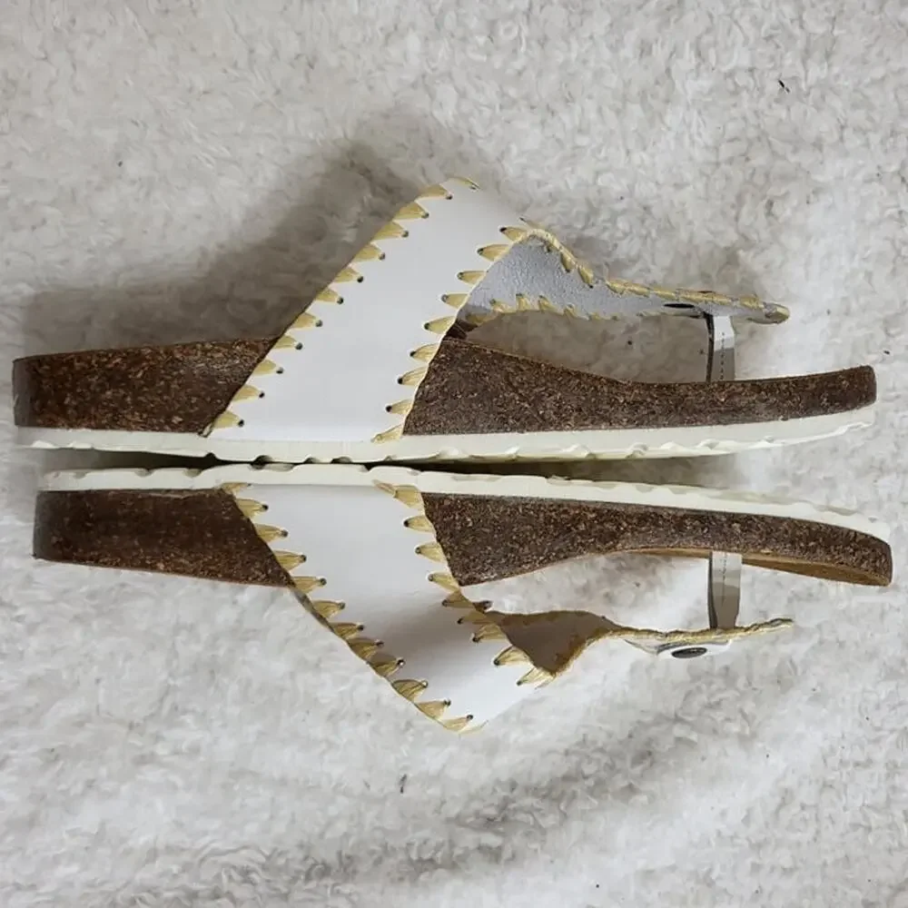 Giannetti made in Italy White Leather Raffia Trim cork Sandal Size  9.5
